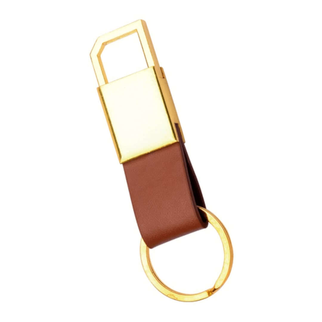 Leather Strap Gold Metal Keychain